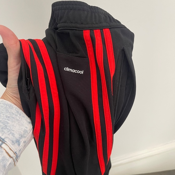 Adidas climacool 3 stripe warm up pants with zipper pockets US L - Picture 2 of 2